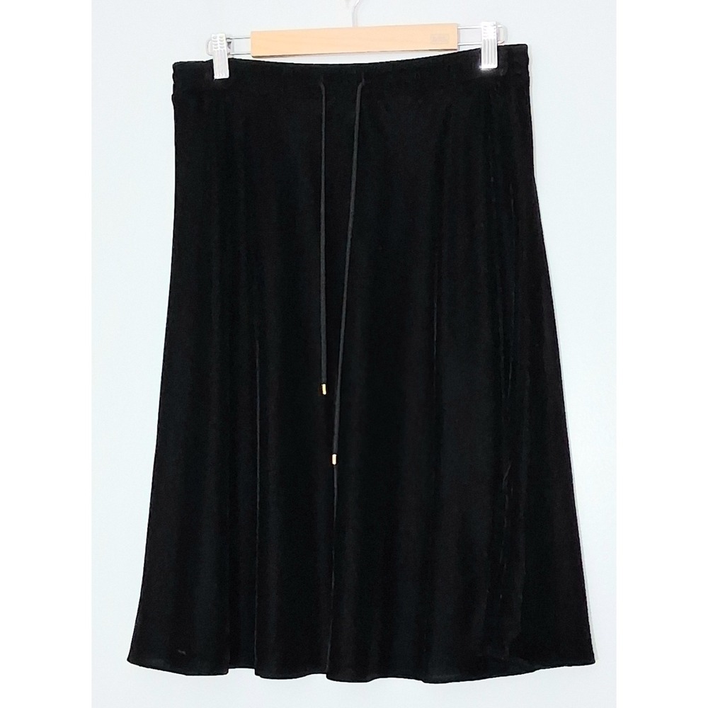 Lauren Ralph Lauren Size Small Black Pullon Drawstring Velvet Midi Skirt‎ A-line